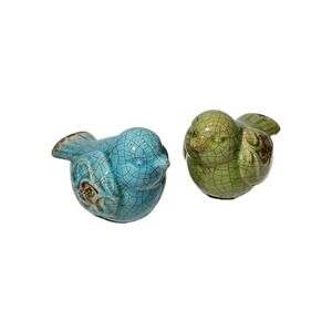 Set Of 2 Decorative Ceramic Birds With Crackle Glaze Finish